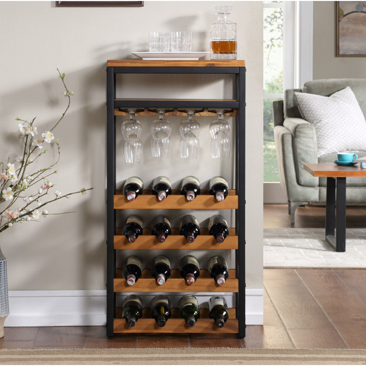 Loon Peak® Thrailkill 16 Bottle Floor Wine Bottle & Glass Rack in Black